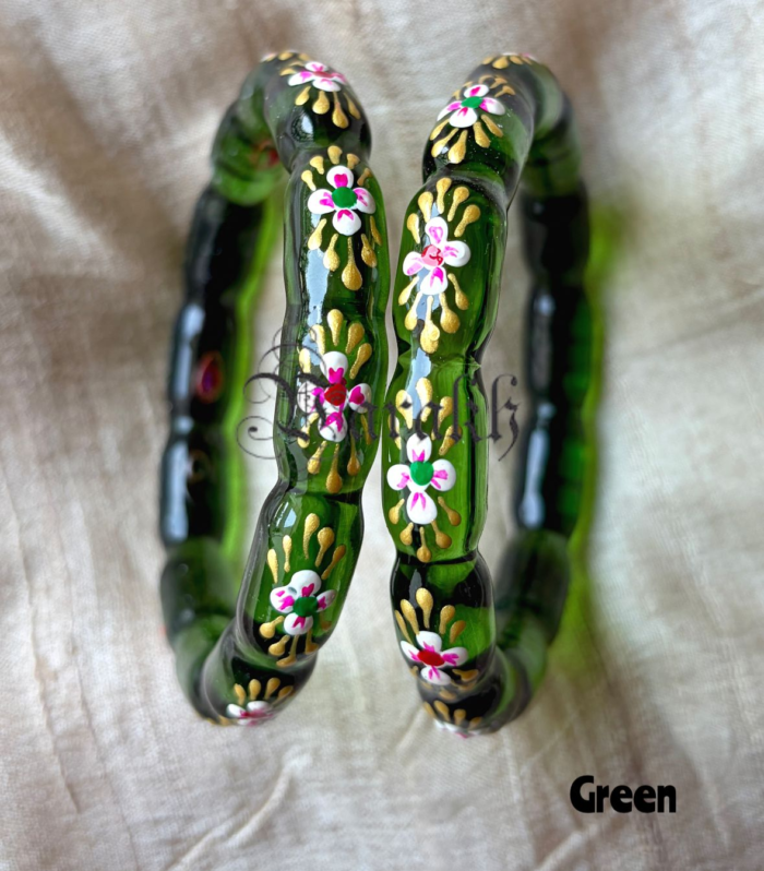Flower Painted Glass Bangles